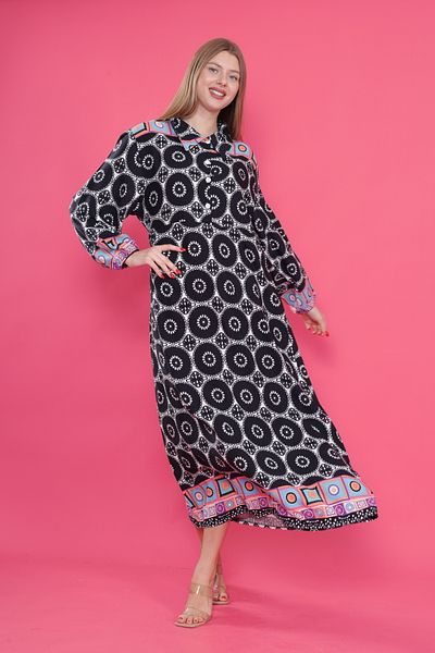 mervemoda COPY - Γυναικείο μακρύ φόρεμα από βισκόζη υφαντό σε μεγάλο μέγεθος