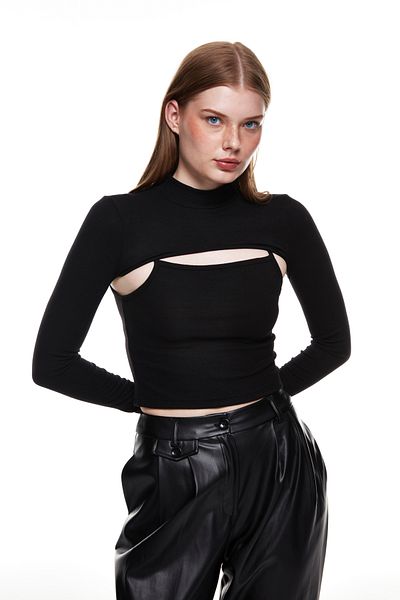 Quzu Two Piece Knitwear Blouse Black