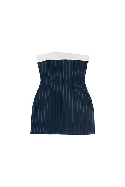 Quzu Stripe Detailed Mini Dress Navy Blue