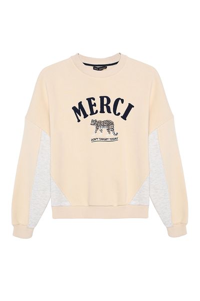 Quzu Φούτερ σε μπεζ χρώμα - Merci Print Detailed