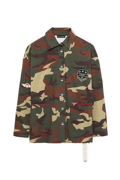 Quzu Camouflage Patterned Oversize Shirt Khaki