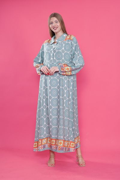 mervemoda Γυναικείο μακρύ plus size υφαντό φόρεμα βισκόζης