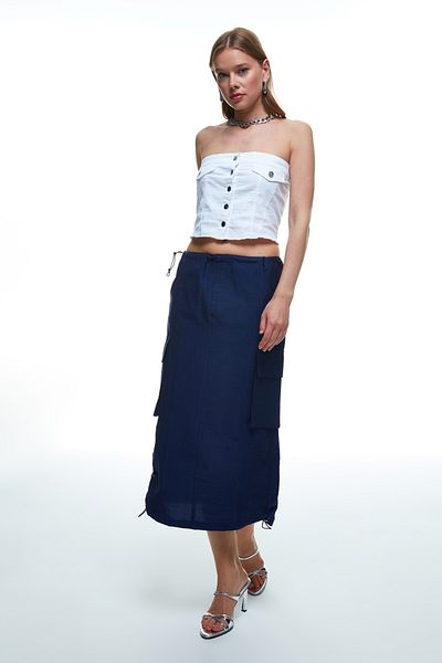 Quzu Gathered Pocket Detailed Cargo Skirt Navy Blue