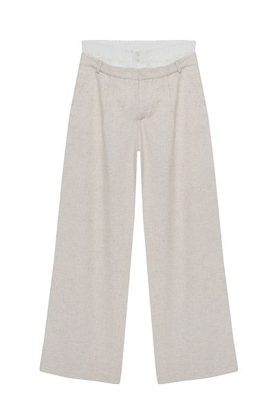 Quzu Waist Detailed Linen Palazzo Trousers Natural