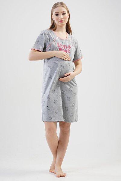 VİENETTA Women's Short Sleeve Pink Maternity Nightgown C2T7N0102