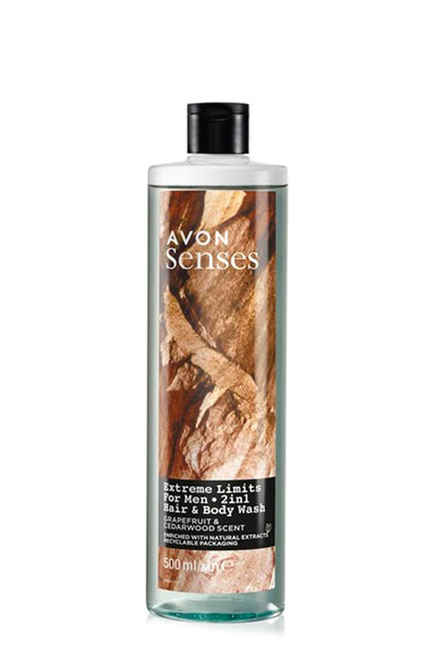 AVON Senses Extreme Limits Greyfurt ve Sandal Kokulu Saç ve Vücut için Erkek Duş Jeli 500 Ml.
