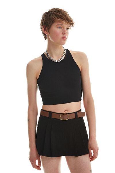 Quzu Halter Collar Crop Tank Top Black