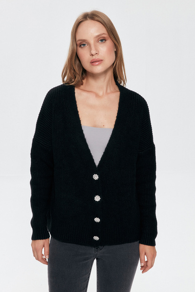 Quzu Button Detailed Knitwear Cardigan Black