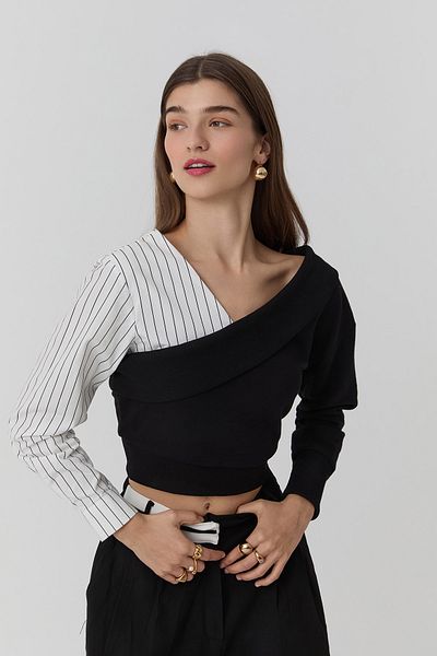 Quzu Bluse mit tiefsitzenden Schultern und Streifenärmeln in Schwarz