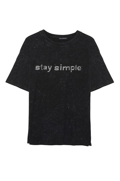 Quzu Πέτρινο κείμενο Λεπτομερές Vintage T-Shirt Μαύρο
