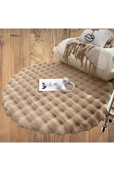 LİNOS HOME Puffy Tavşan Tüyü Peluş Yuvarlak Modern Yumuşacık Halı Yıkanabilir...
