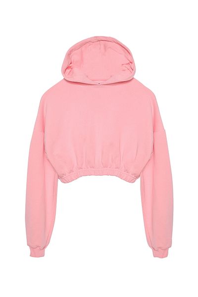 Quzu Hooded Crop Sweatshirt Pink