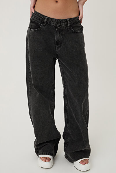 Quzu Висока талія, широкі штанини, джинси антрацит