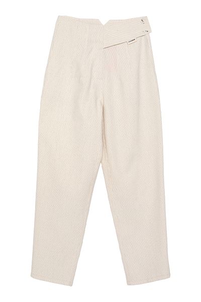 Quzu Collet Detailed Thin Striped Trousers Natural