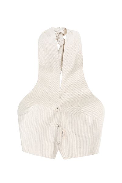 Quzu Back Low-cut Line Detailed Buttoned Vest Natural