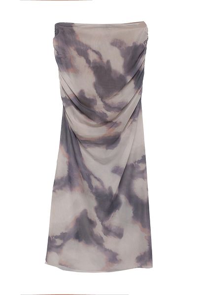 Quzu Drape Detailed Patterned Midi Tulle Skirt Beige
