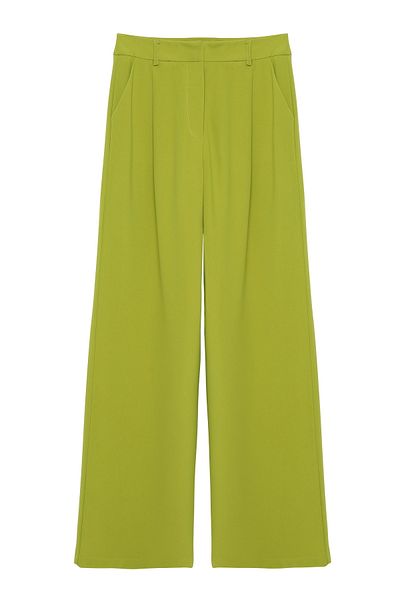 Quzu High Waist Wide Leg Pocket Fabric Trousers Olive