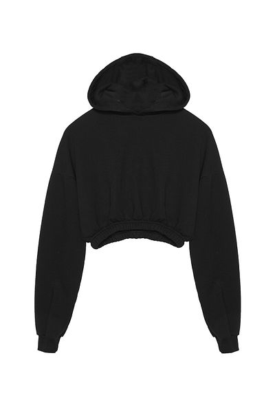 Quzu Hooded Crop Sweatshirt Black