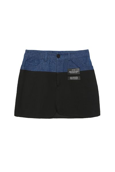 Quzu Fustă mini cu fantă cu detalii din denim, neagră
