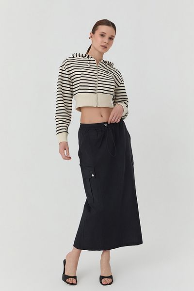 Quzu Cargo Midi Skirt with Back Slit Detail Black