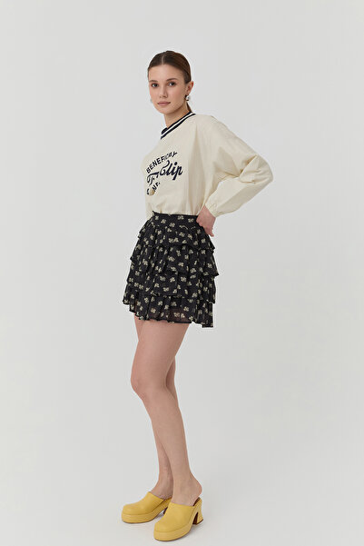Quzu Fustă mini cu modele, stratificată, neagră