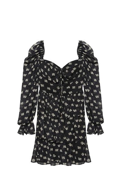 Quzu Rochie mini din tul cu model cu guler inimă negru
