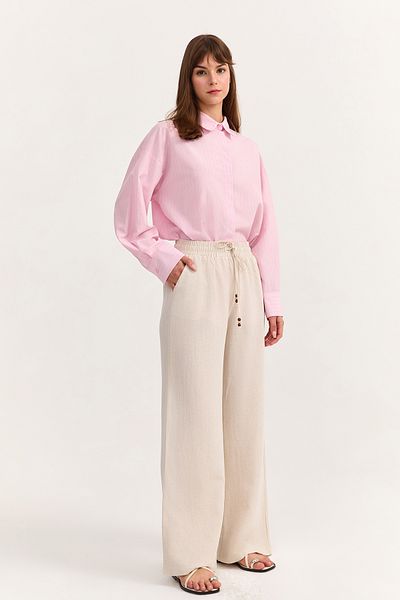 Quzu Elastic Waist Linen Trousers Natural