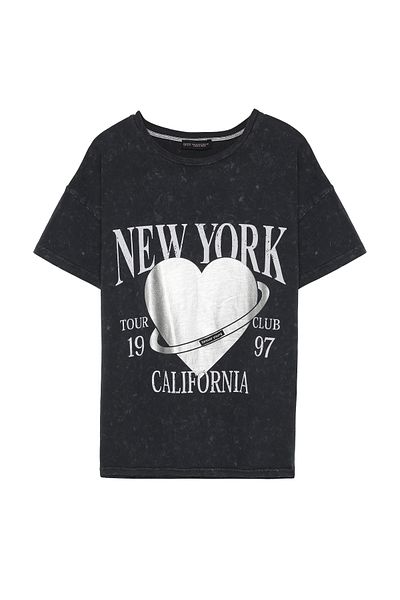 Quzu Heart Printed Vintage T-Shirt Anthracite