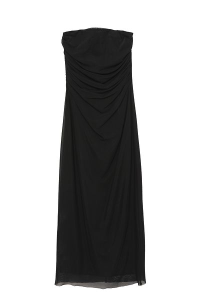 Quzu Rochie de tul midi fără bretele cu drapaj negru