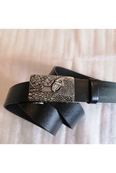 Butik Tülin حزام بإبزيم نسر فضي أوتوماتيكي مصنوع يدويًا من جلد البقر الأصلي ب...