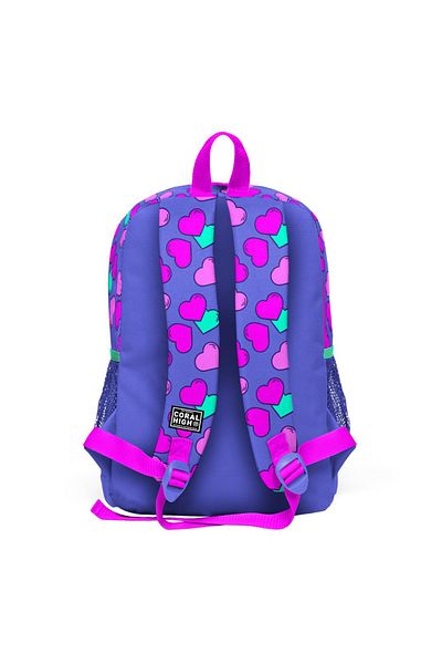 Yaygan Coral High Kids Heart Patterned Four-Compartment School Backpack 23463