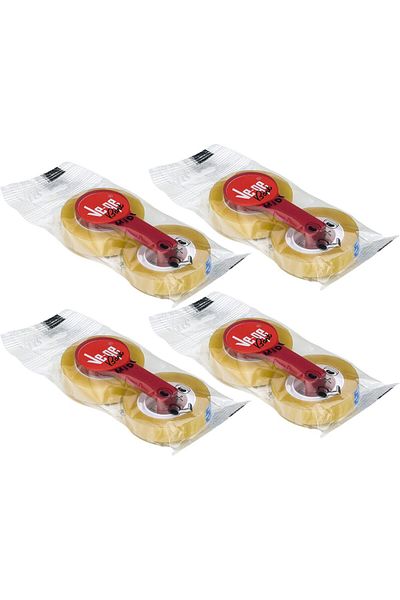 Ve-ge 12x33 Midi Pack 2 Packs Cellophane Tape with Tape Cutter 4 Pieces