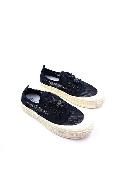 Guja Teddy Bear Lace Detailed Laceless Black Women's Sneaker Shoes