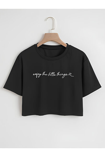 Ginevra Tricou Crop oversize imprimat Enjoy Little Things pentru damă