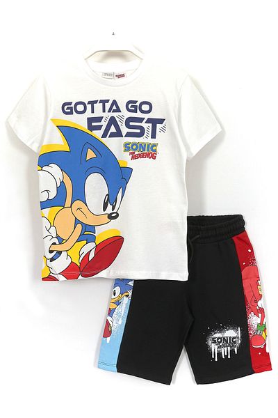 DobaKids Tricou Capri imprimat Hedgehog Sonic pentru băiat - mânecă scurtă, 4-10 ani, set alb negru