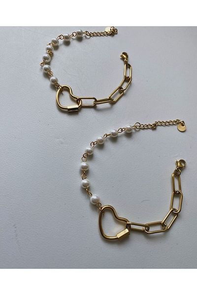 Accessories سوار من الفولاذ على شكل قلب لؤلؤي