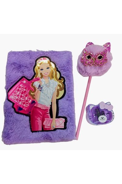 sevgi kırtasiye Candy Girl Plush Sequined Sequined Commemorative Book - With Owl Pencil and Pencil Sharpener Gift