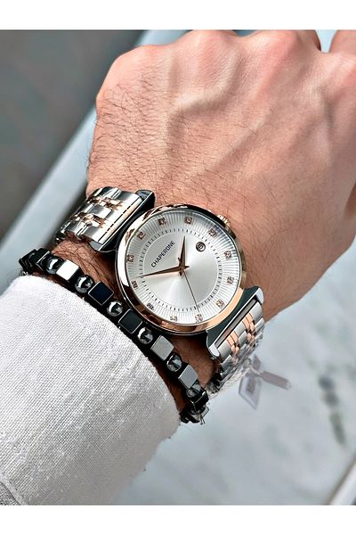 Chaperone men's Wristwatch - Rose Silver, Steel Cord, Stylish DesiGn + Bracelet Gift By Reward