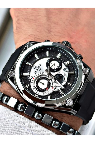 Reward Black Silicone Men's Wristwatch - Stylish Sports String, Bracelet Gift