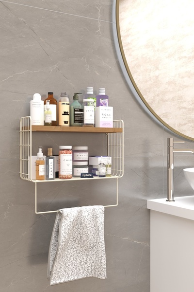 moniev Metal Mutfak Rafı Banyo Düzenleyici Havluluk Modern Mutfak Düzenleyici Terek Ahşap Duvar Rafı