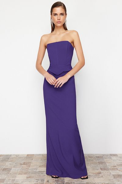 Trendyol Collection Фіолетова корсетна ткана довга вечірня сукня TPRSS24AE00148