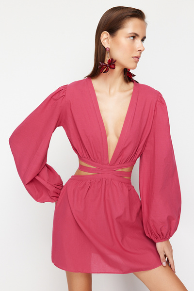Trendyol Collection Φούξια Μίνι υφαντό φόρεμα παραλίας TBESS23EL00140