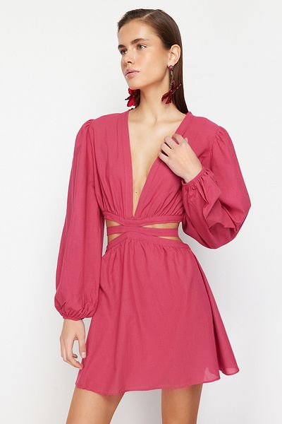 Trendyol Collection Φούξια Μίνι υφαντό φόρεμα παραλίας TBESS23EL00140