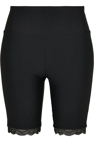 Urban Classics Damen Radlerhose mit hoher Taille und geripptem Spitzensaum