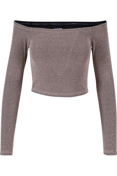 Urban Classics Damen Bayan Omuz Açık Simli Uzun Kollu