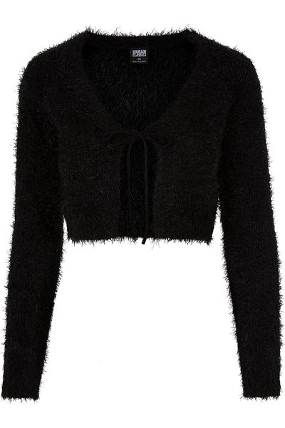 Urban Classics Damen Damen-Cardigan mit gebundenen, kurzen Federn