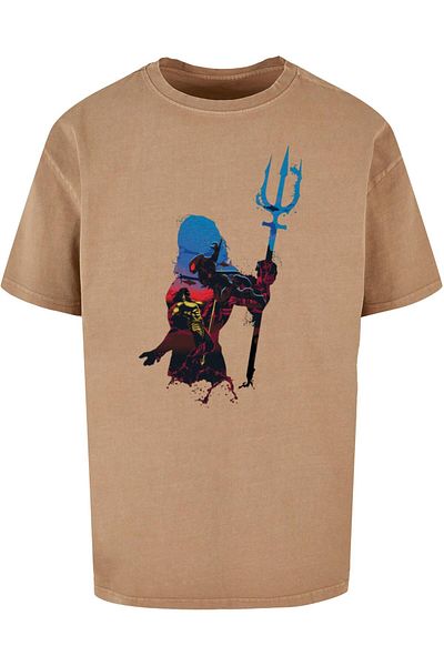ABSOLUTE CULT Herren Aquaman - Battle Silhouette Acid Washed Oversized Tee