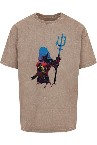 ABSOLUTE CULT Herren Aquaman - Battle Silhouette Acid Washed Oversized Tee