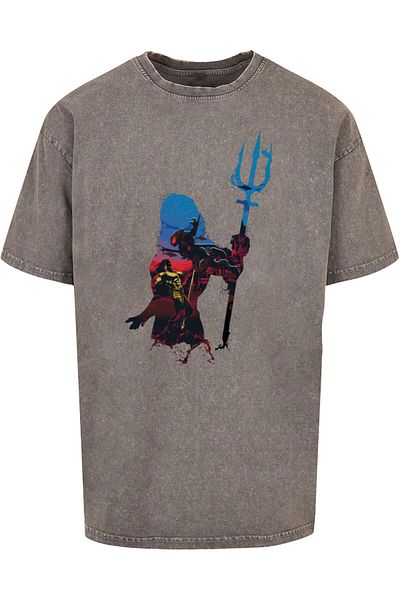 ABSOLUTE CULT Herren Aquaman - Battle Silhouette Acid Washed Oversized Tee