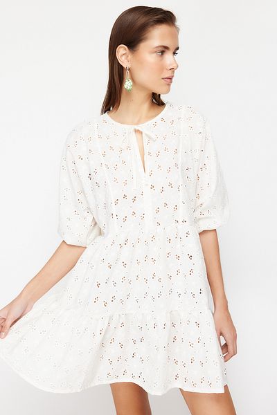 Trendyol Collection Λευκό Μίνι υφαντό φόρεμα παραλίας TBESS24EL00118